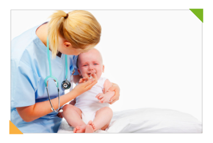 A pediatric nurse practitioner comforts an uncooperative patient